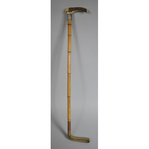 56 - A Victorian Silver Mounted Bone Handled Riding Crop, with Faux Bamboo Shaft, Hallmarked Birmingham 1... 