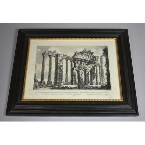 406 - A Monochrome Architectural Print of the Ruins of Hadrian's Temple after Giovanis Battish Piravesi, w... 