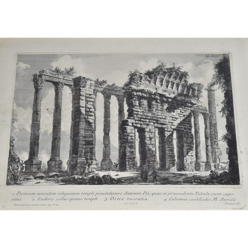 406 - A Monochrome Architectural Print of the Ruins of Hadrian's Temple after Giovanis Battish Piravesi, w... 