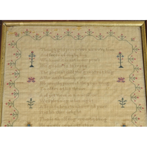 110 - A George IV Needlework Sampler Dated 1830 in the Original Painted Pine Frame, 41x52cms