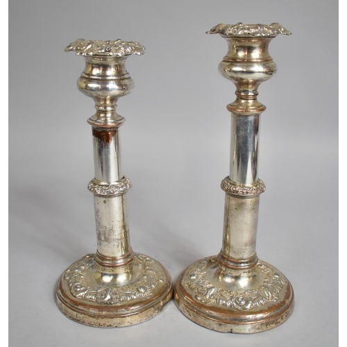 224 - A Pair of Early 19th Century Sheffield Plate Telescopic Candlesticks with Rococo Decoration. Max Hei... 