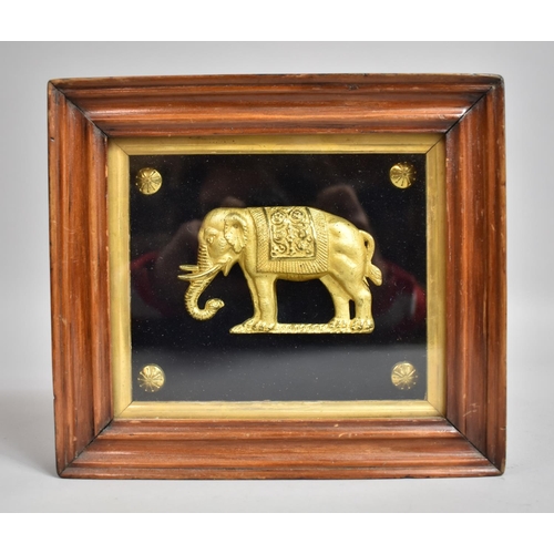 82 - A 19th Century Gilt Bronze Plaque of an Indian Elephant Mounted in a Moulded Mahogany Frame. 21x19cm... 