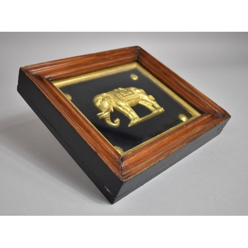 82 - A 19th Century Gilt Bronze Plaque of an Indian Elephant Mounted in a Moulded Mahogany Frame. 21x19cm... 