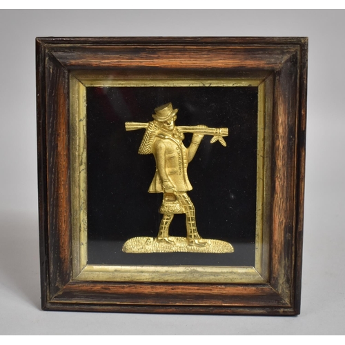 83 - A 19th Century Bronze Plaque of a Chimney Sweep Mounted in a Moulded Oak Frame. 18x18cms