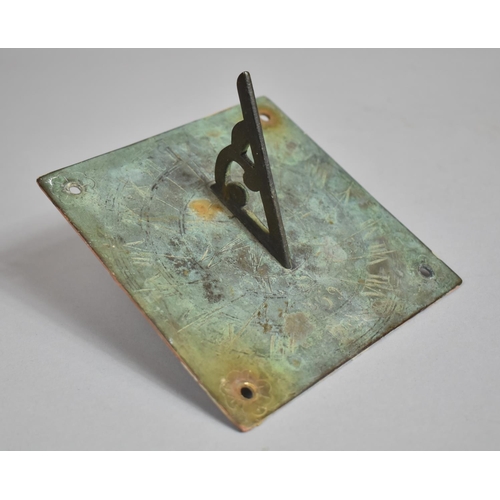 85 - An Antique Verdigris Patinated Sundial Plate. 13x13cms