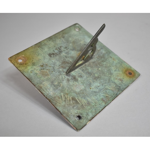 85 - An Antique Verdigris Patinated Sundial Plate. 13x13cms