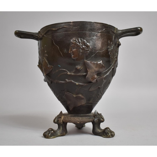 86 - A 19t Century Grand Tour Bronze Urn Decorated with Trailing Ivy Leaves and Stylised Anthemion, Suppo... 