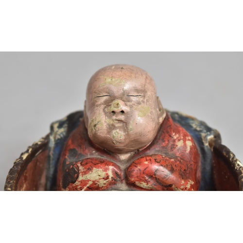 64 - A 19th Century Chinese Carved Wood Figure of a Sleeping Baby in a Wicker Basket with Original Polych... 