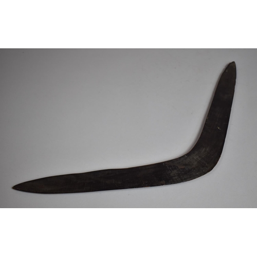 66 - An Archaic Australian Aboriginal Carved Wood Boomerang of Typical Form. 60x20cms