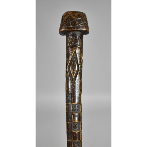 42 - An Early 20th Century Folk Art Carved Walking Stick incised W Martin, Menun, Commemorating The First... 