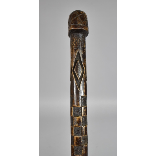 42 - An Early 20th Century Folk Art Carved Walking Stick incised W Martin, Menun, Commemorating The First... 