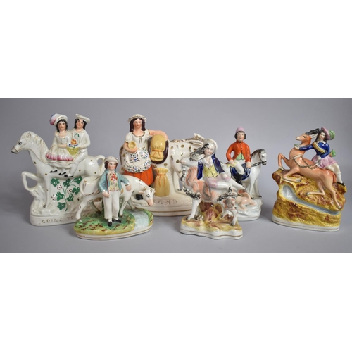 321 - A Collection of Six Staffordshire Pottery Figures with Animals, The Largest 22cms High