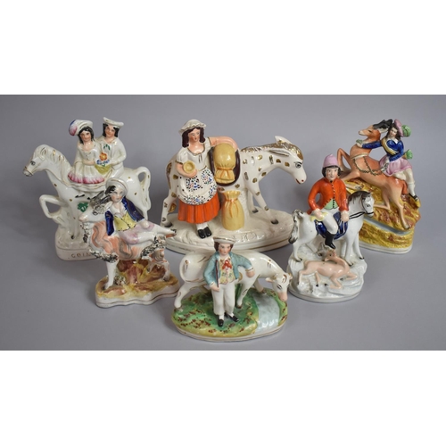 321 - A Collection of Six Staffordshire Pottery Figures with Animals, The Largest 22cms High