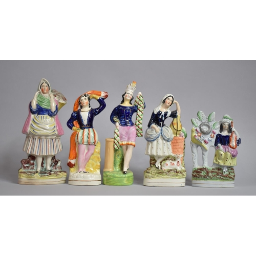 323 - A Collection of Five 19th Staffordshire Pottery Figures, The Tallest 25cms High