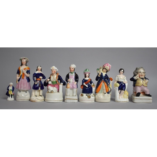 325 - A Group of Nine 19the Century Staffordshire Pottery Figures, Mostly with Cobalt Blue Glazed Jackets,... 