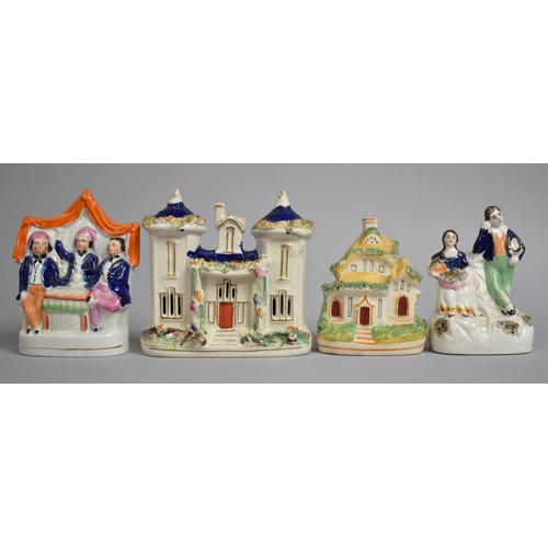 326 - Two 19th Century Staffordshire Pottery Figure Groups with Two Staffordshire Pottery Cottages, The Ta... 