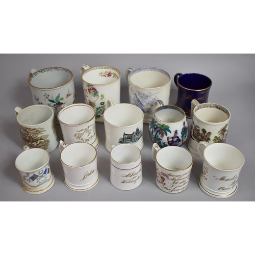 327 - A Collection of Fourteen 19th Century Pottery Mugs with Various Transfer Printed and Hand Painted Gi... 