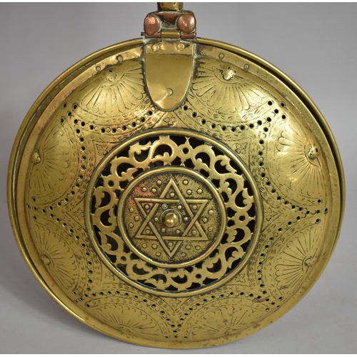 120 - A 19th Century Brass Bed Warming Pan with Judaica Interest, The Pierced Lid Decorated with the Star ... 