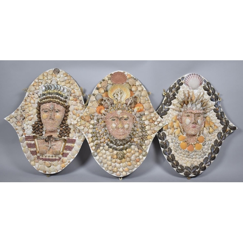 442 - A Group of Three Mid 20th Century Shell Grotto Wall Hangings. 67x62cms