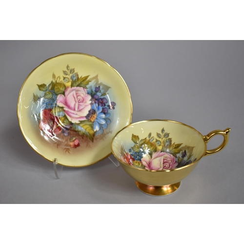 315 - An Aynsley Gilt and Rose Hand Painted Decorated Tea Cup and Saucer, Painted and Signed by J A Bailey... 