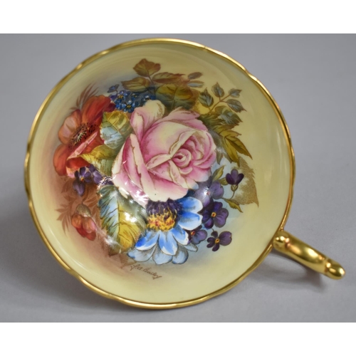 315 - An Aynsley Gilt and Rose Hand Painted Decorated Tea Cup and Saucer, Painted and Signed by J A Bailey... 