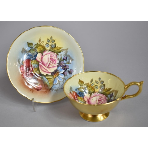 316 - An Aynsley Gilt and Rose Hand Painted Decorated Tea Cup and Saucer, Painted and Signed by J A Bailey... 