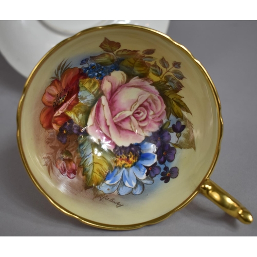 316 - An Aynsley Gilt and Rose Hand Painted Decorated Tea Cup and Saucer, Painted and Signed by J A Bailey... 