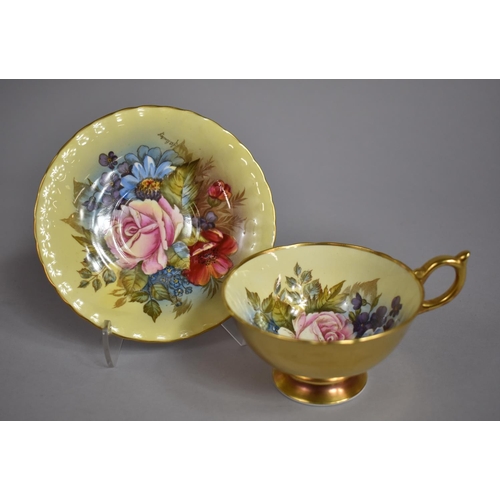 317 - An Aynsley Gilt and Rose Hand Painted Decorated Tea Cup and Saucer, Painted and Signed by J A Bailey... 