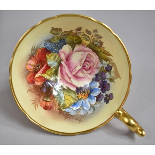 317 - An Aynsley Gilt and Rose Hand Painted Decorated Tea Cup and Saucer, Painted and Signed by J A Bailey... 