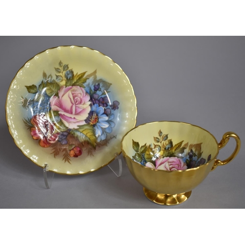 318 - An Aynsley Gilt and Rose Hand Painted Decorated Tea Cup and Saucer, Painted and Signed by J A Bailey... 