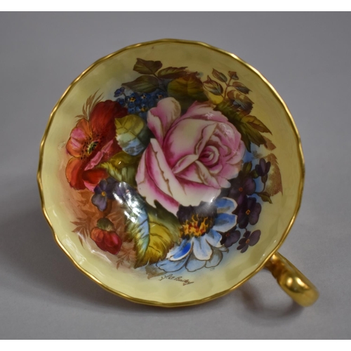 318 - An Aynsley Gilt and Rose Hand Painted Decorated Tea Cup and Saucer, Painted and Signed by J A Bailey... 