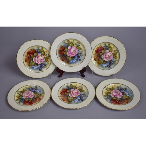 319 - A Set of Six Aynsley Rose and Gilt Hand Painted Decorated Side Plates Hand Painted and Signed by J A... 