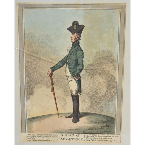 405 - James Gillray (British 1757-1815) Hand Coloured Etchings to include 'A Man Of Importance' Framed and... 