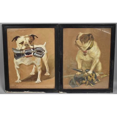 393 - George Phoenix (1863-1935) Two Allegorical Watercolours, British Bulldogs, Framed and Glazed, Image ... 