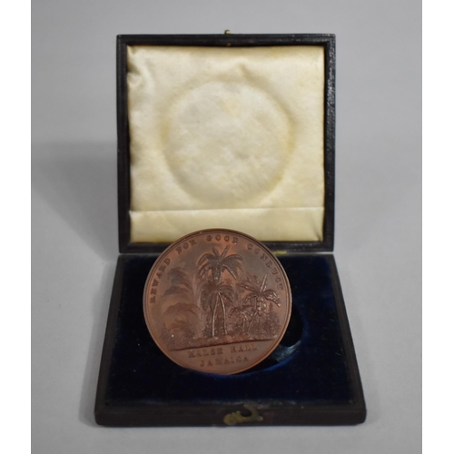 258 - A Cased Jamaica Halse Hall Henry De La Beche Copper Good Conduct Award, 45cms by W Wyon Having Bust ... 