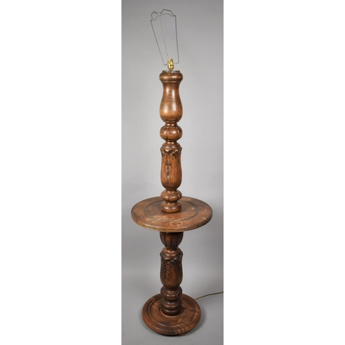 429 - An Edwardian Carved and Turned Standard Lamp with Centre Shelf and Bulbous Acanthus Carved Support