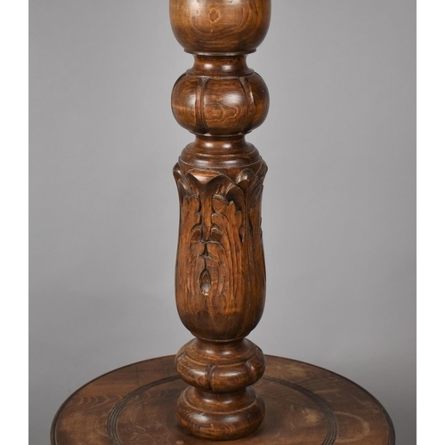 429 - An Edwardian Carved and Turned Standard Lamp with Centre Shelf and Bulbous Acanthus Carved Support