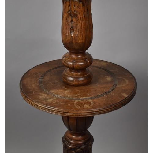 429 - An Edwardian Carved and Turned Standard Lamp with Centre Shelf and Bulbous Acanthus Carved Support