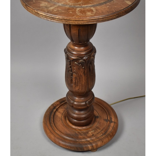 429 - An Edwardian Carved and Turned Standard Lamp with Centre Shelf and Bulbous Acanthus Carved Support