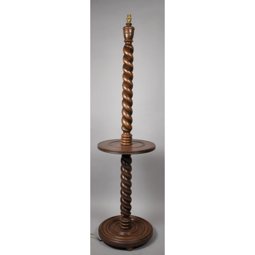 430 - An Edwardian Oak barley Twist Standard Lamp with Centre Circular Shelf and Circular Plinth Base