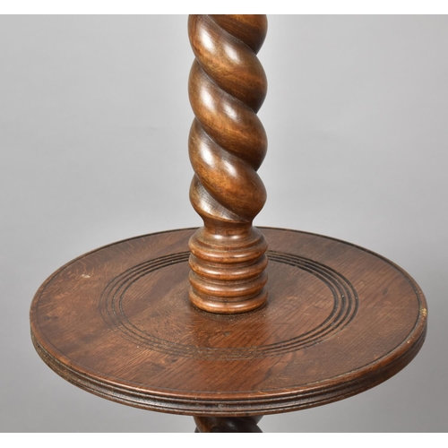 430 - An Edwardian Oak barley Twist Standard Lamp with Centre Circular Shelf and Circular Plinth Base