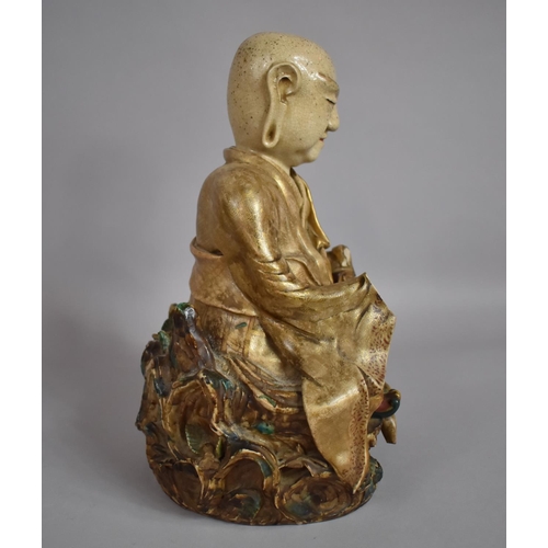 381 - A Heavy Meiji Period Japanese Satsuma Pottery Figure of Seated Scholar/Immortal, Substantial Conditi... 