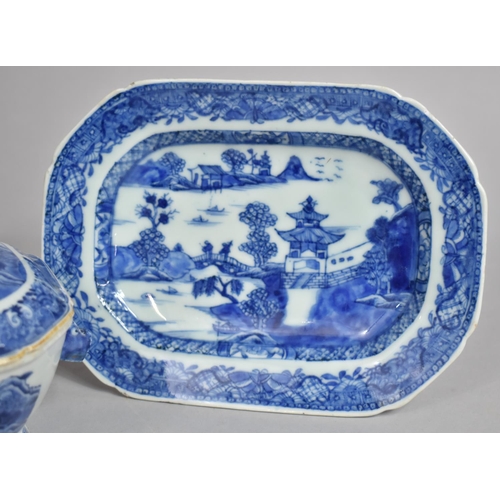 351 - An 18th/19th Century Chinese Porcelain Blue and White Export Lidded Tureen of Small Proportions Deco... 