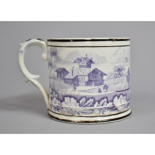 302 - An Early 19th Century Surprise Mug, Decorated with Purple Transfer, 9cms High