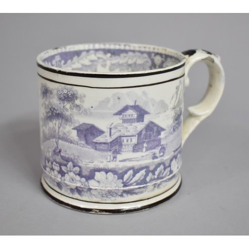 302 - An Early 19th Century Surprise Mug, Decorated with Purple Transfer, 9cms High