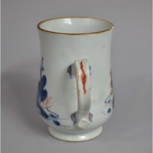 384 - An 18th Century Imari Clobbered Tankard with Under Blue Glaze and Red Painted Scene Depicting Lake, ... 