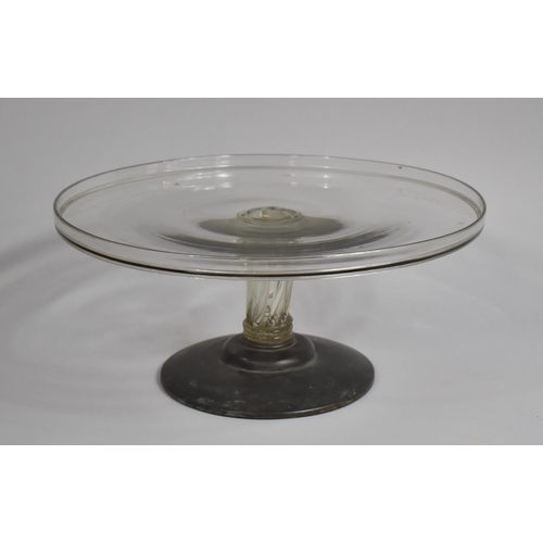 283 - A Georgian Glass Tazza with Circular Galleried Top, Wrythen Support on Dome Metal Base, 35.5cms High