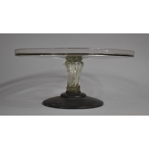 283 - A Georgian Glass Tazza with Circular Galleried Top, Wrythen Support on Dome Metal Base, 35.5cms High