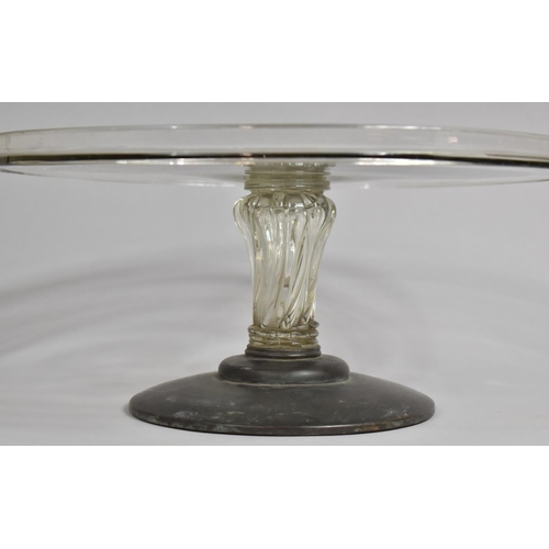 283 - A Georgian Glass Tazza with Circular Galleried Top, Wrythen Support on Dome Metal Base, 35.5cms High