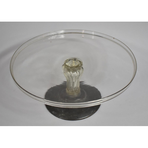 283 - A Georgian Glass Tazza with Circular Galleried Top, Wrythen Support on Dome Metal Base, 35.5cms High